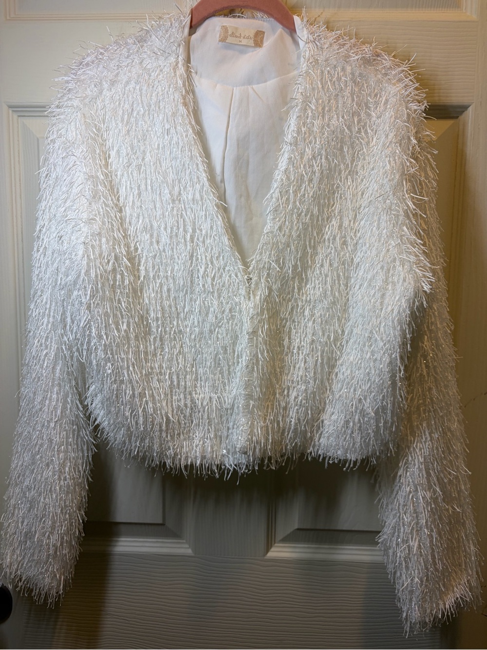 Altar'd State White Shaggy Fringe Open Jacket